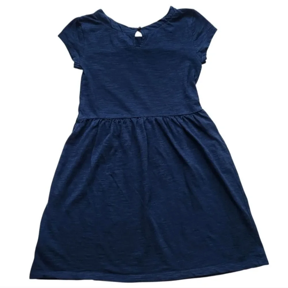GAP Kid's Girls Blue Jersey Dress Short Sleeve with Flowers 3D Size Large